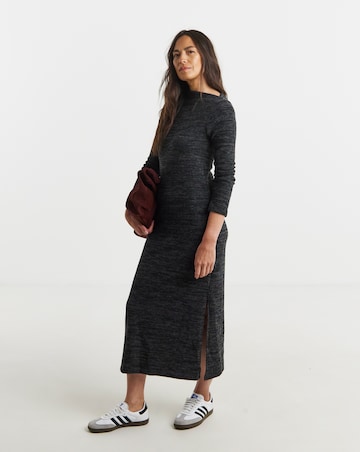 Rib Cut And Sew Slash Neck Dress