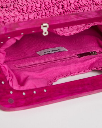 Pink Framed Raffia Clutch Bag