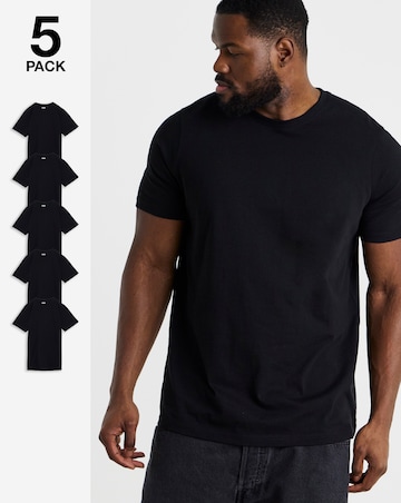 5 Pack Black Crew Neck T-Shirts Long