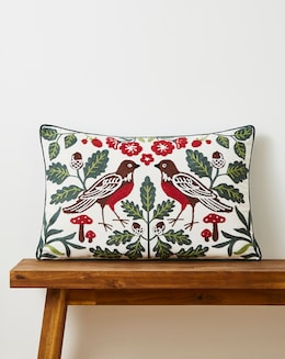 Garden Birds Embroidered Cushion
