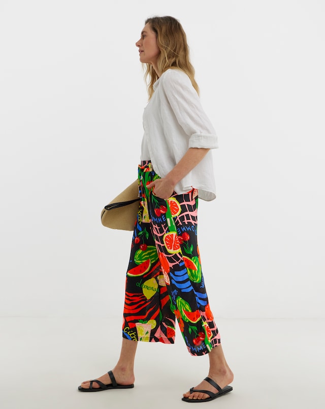 Linen Mix Wide Leg Trousers
