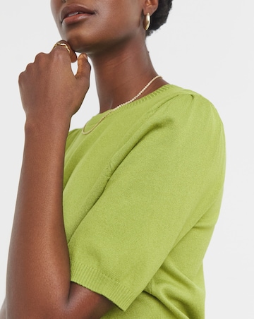 Green Crew Neck Short Puff Sleeve Jumper