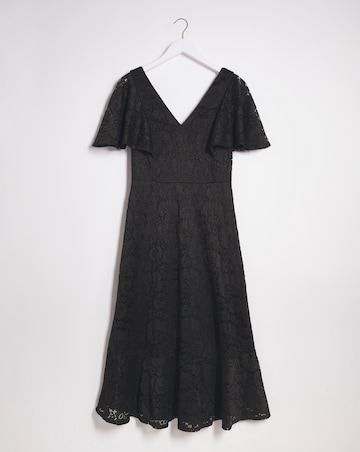 Joanna Hope Black Angel Sleeve Stretch Lace Midi Dress