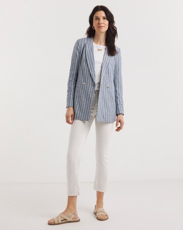 Blue Stripe Linen Double Breasted Blazer
