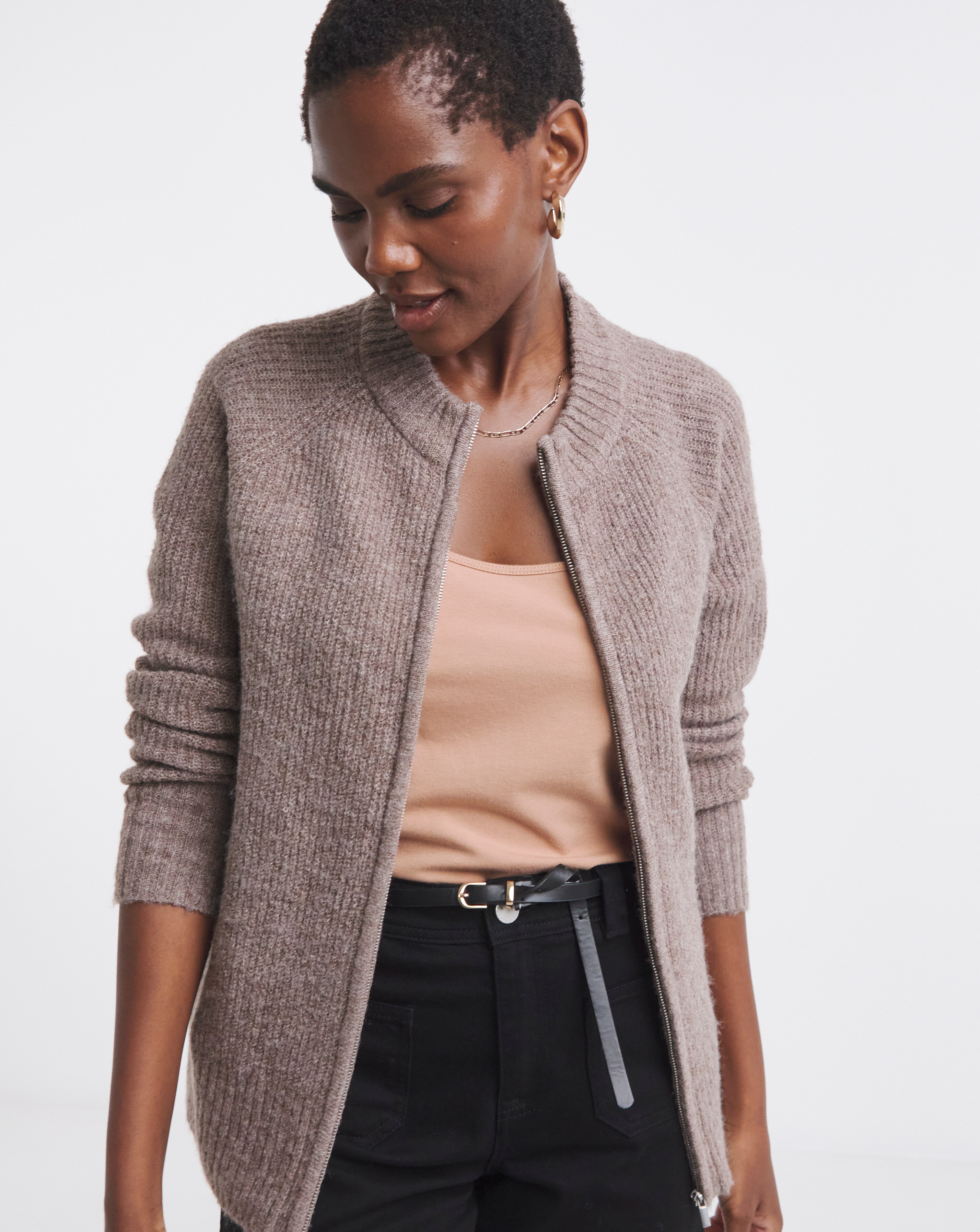Cosy Yarn Mocha Zip Through Pocket Cardigan