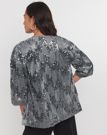 Grey Sequin Velvet Kimono