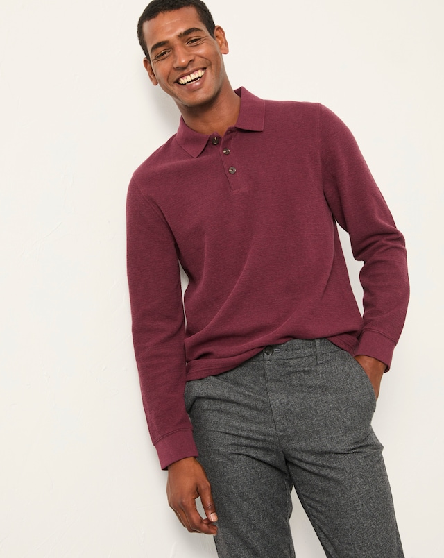 FatFace Shawford Long Sleeve Polo - Burgundy