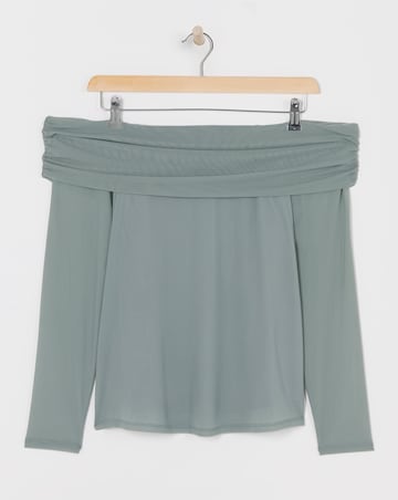 Green Mesh Bardot Top