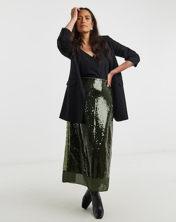Green Sequin Column Skirt