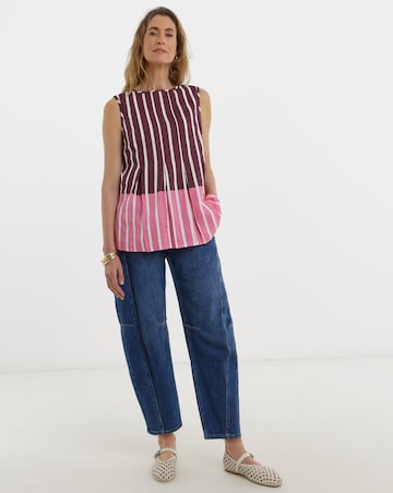 Linen Mix Pleated Peplum Shell Top