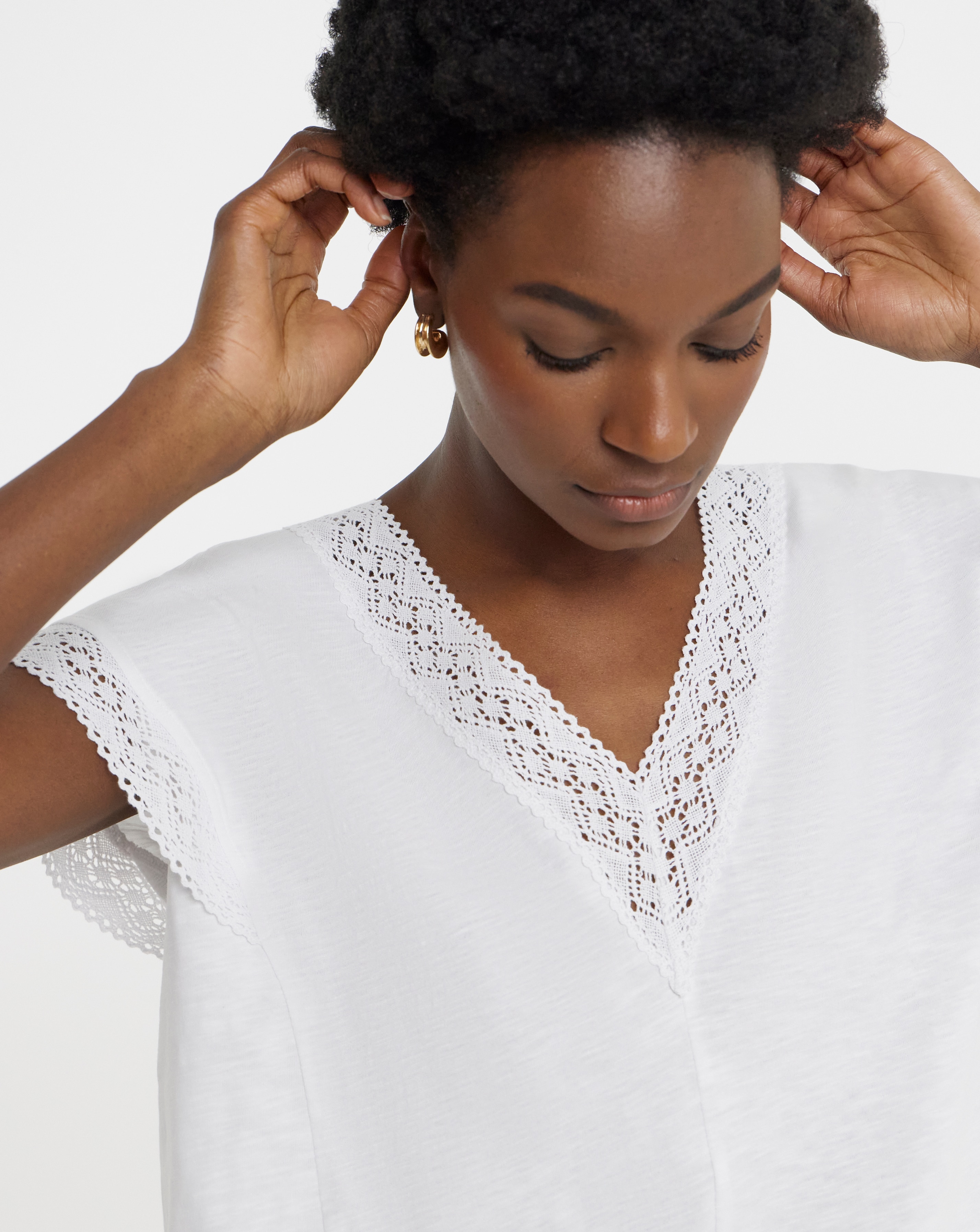 White Bubble Hem Lace Trim Top | JD Williams