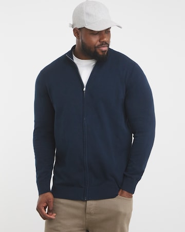 Dark Navy Zip Through Funnel Neck Knit Cardigan