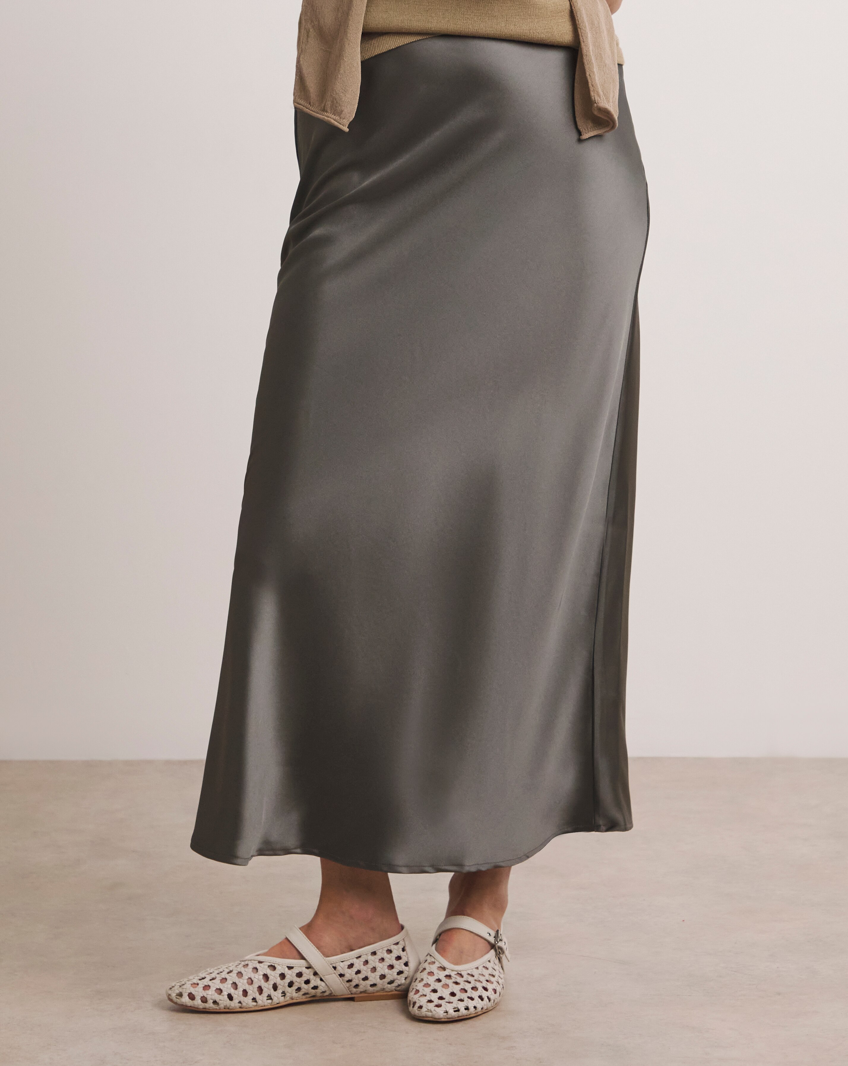 Anthology Pewter Satin Slip Skirt | JD Williams