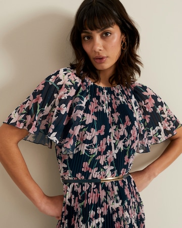 Phase Eight Kathleen Chiffon Floral Pleated Midi Dress