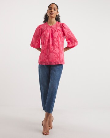 Rose Three Quarter Sleeve Jacquard Top