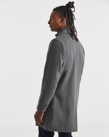 Grey Wool Blend Mid Length Overcoat