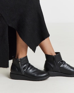 Heavenly Soles Roisin Low Wedge Ruched Boots With Zip Extra Wide EEE Fit