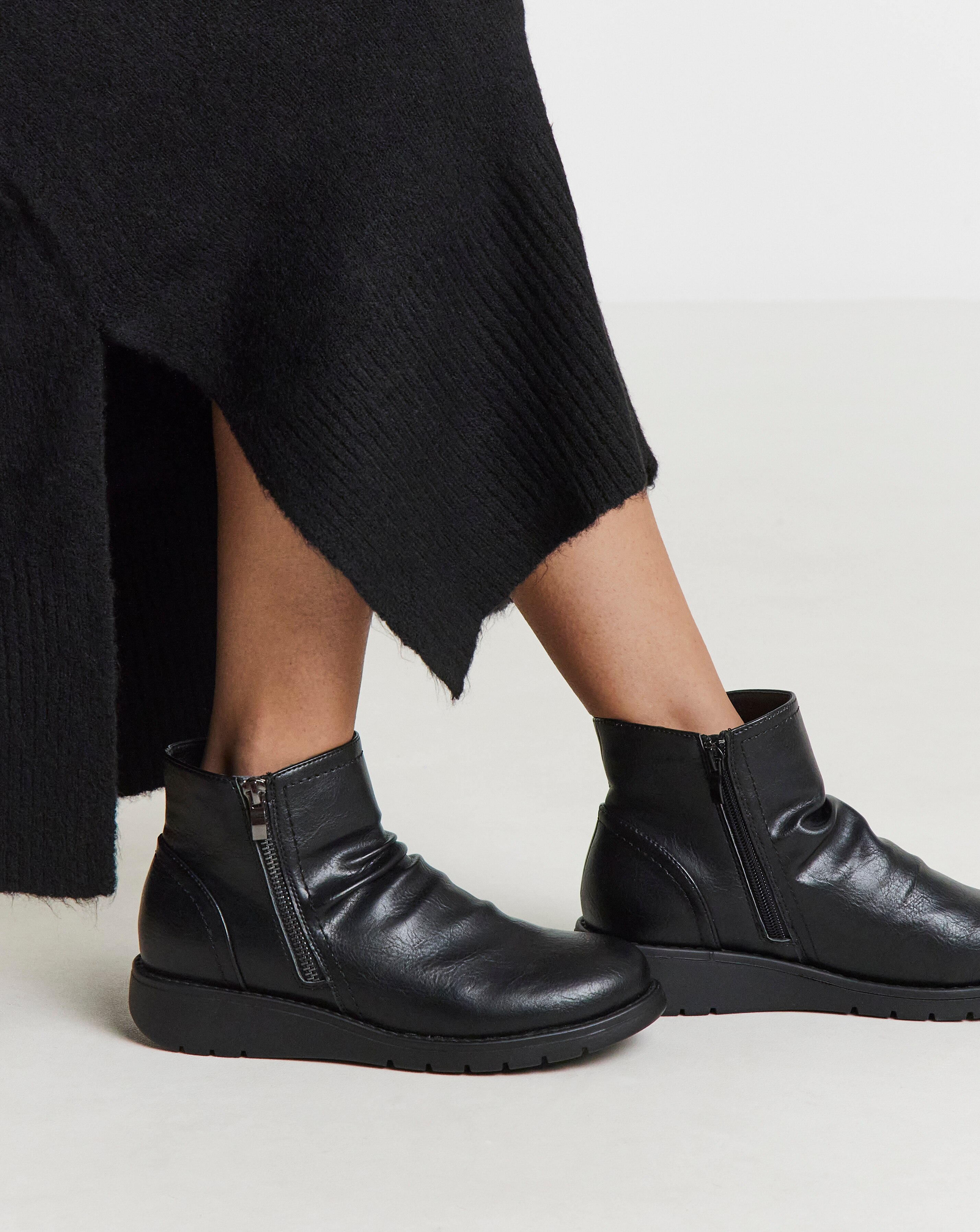 Heavenly Soles Roisin Low Wedge Ruched Boots With Zip - Extra Wide Fit (EEE)