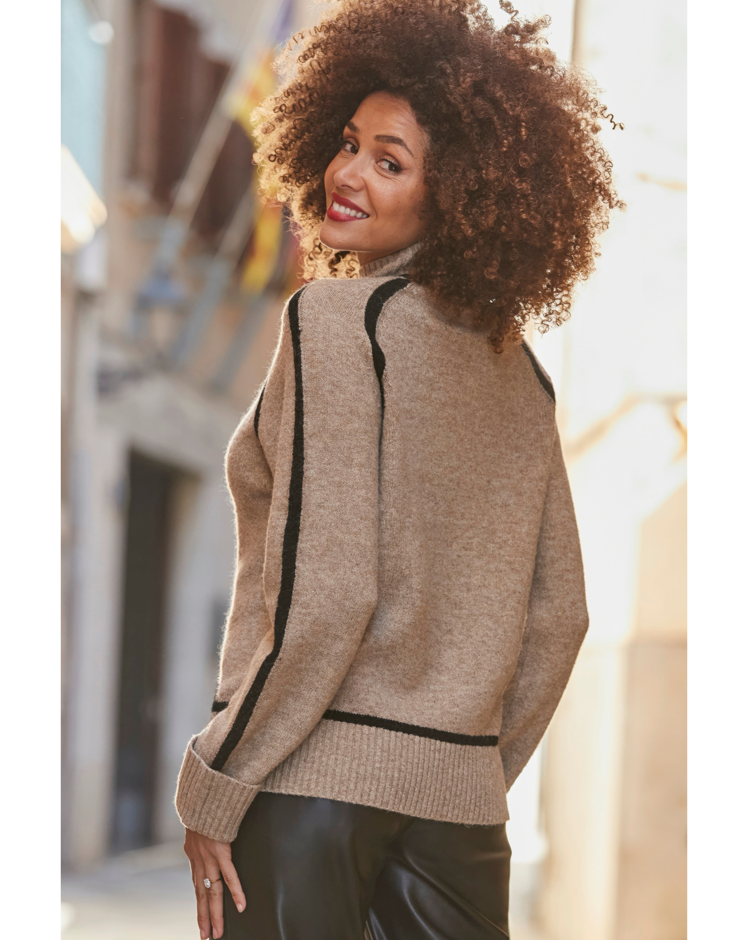 Sosandar Taupe Tipped Turtleneck Jumper | JD Williams