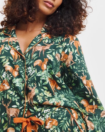 Cyberjammies Forest Woodland Print Woven Pyjama Set Dark Green