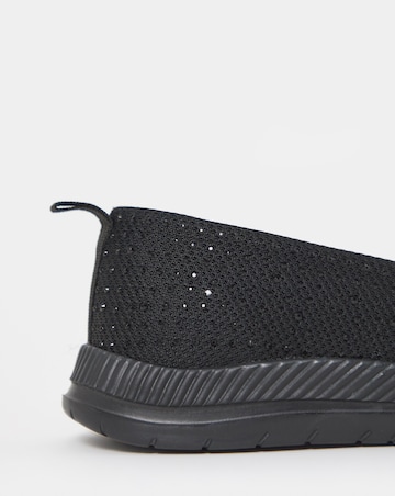 Cushion Walk Black Sparkle Knit Ballet Flats - Extra Wide Fit (EEE)