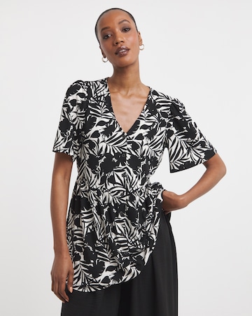 Angel Sleeve V Neck Button front Printed Longline Top