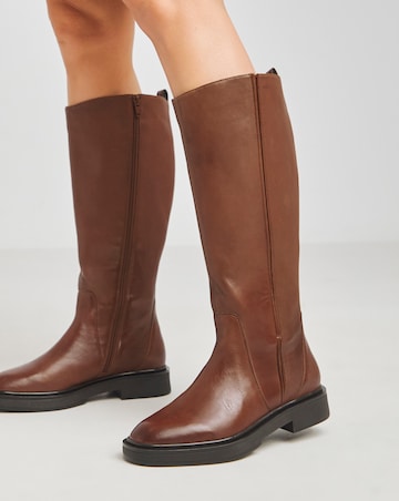 Andy Leather Stretch Seam Knee High Flat Boots - Wide Fit (E) & Curvy Calf
