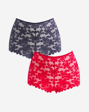 Pretty Secrets 2 Pack Daisy Lace Shorts - Grey/Red