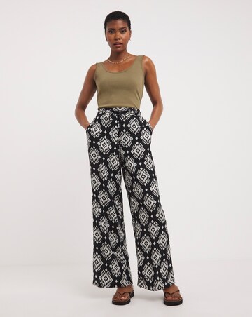Mono Print Spun Viscose Pull On Wide Leg Trouser