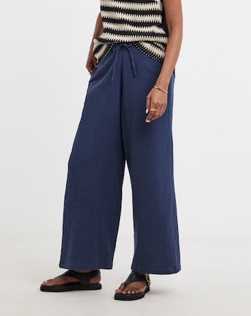 Pure Cotton Textured Pull On Wide Leg Trousers