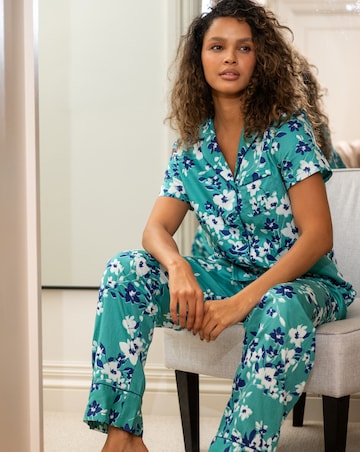 Pour Moi Cotton Satin Short Sleeve And Trousers Revere Collar PJ Set