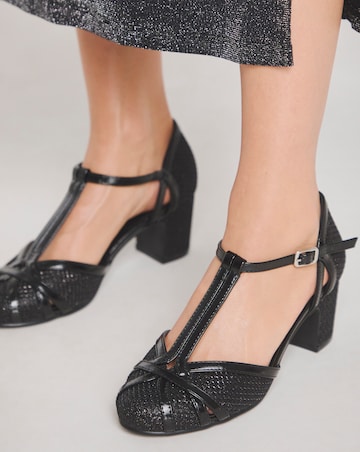 Dolores Low Block Heel T Bar Shoes - Extra Wide Fit (EEE)