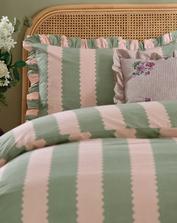 Wylder Birdie Stripe Cotton Blend Ruffle Duvet Set
