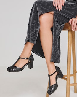 Dolores Low Block Heel T Bar Shoes - Extra Wide Fit (EEE)