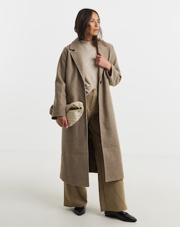 Tan Single Breasted Longline Lined Coat