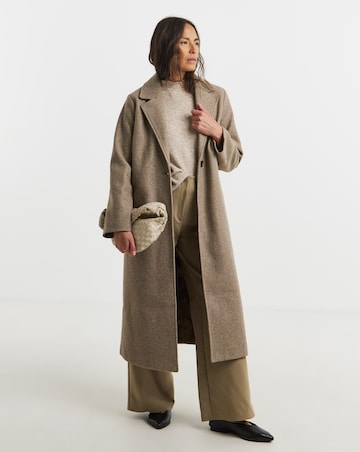 Tan Single Breasted Longline Lined Coat