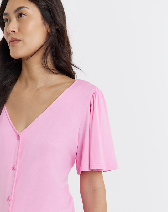 Pink Button Front Angel Sleeve Top