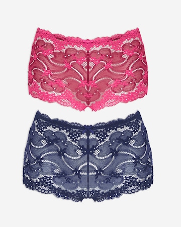 Pretty Secrets (2 Pack) Grace Lace Short Brief Knickers Raspberry/Navy