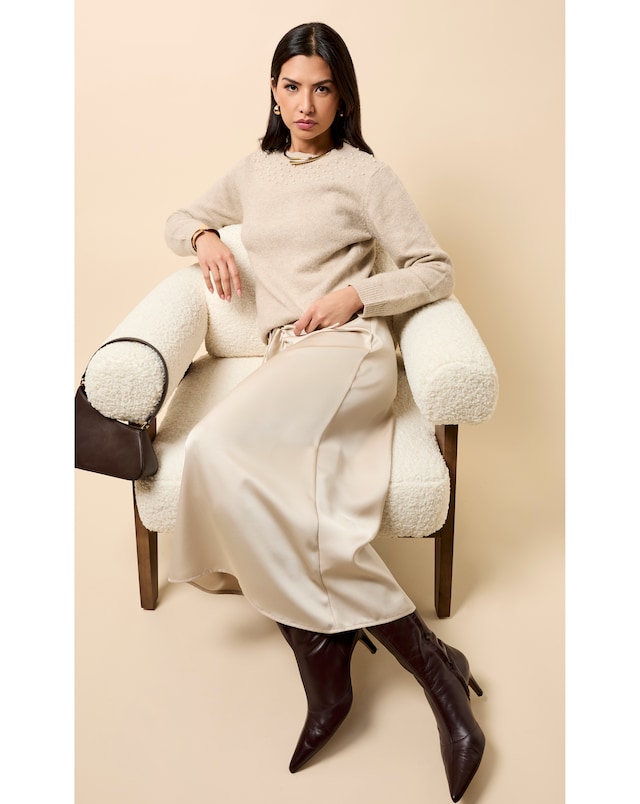 Little Mistress Taupe Embellished Knitted Jumper