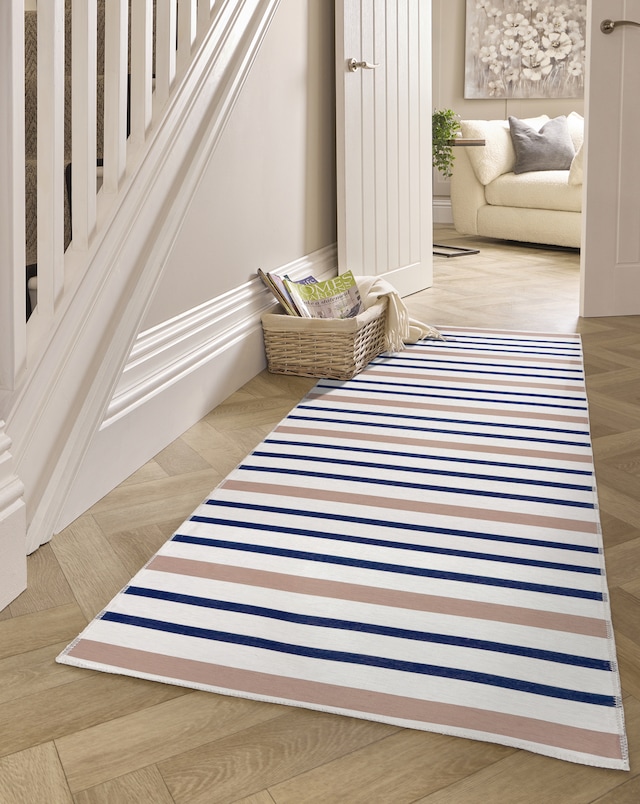 Origins Coastal Stripe Washable Easy-Care Runner Rug