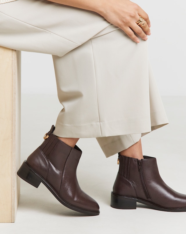 Blythe Hidden Gusset Leather Ankle Boots - Wide Fit (E)