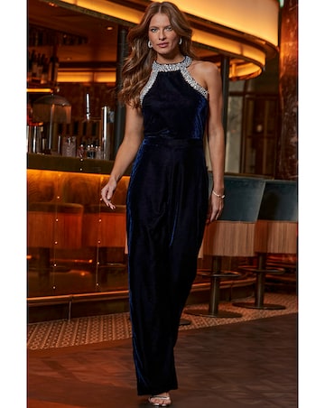 Sosandar Cluster Embellished Wide Leg Jumpsuit