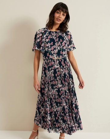 Phase Eight Kathleen Chiffon Floral Pleated Midi Dress