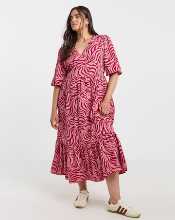 Simply Be Pink Zebra Print Wrap Front Tiered Midi Dress