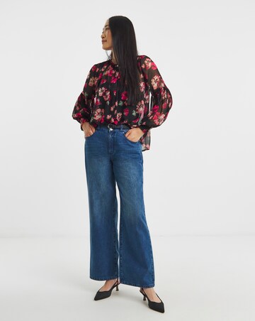 Georgette Collarless Blouson Sleeve Blouse