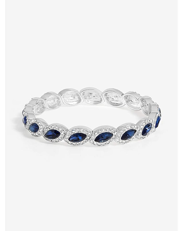 Jon Richard Silver Plated Blue Crystal Navette Stretch Bracelet