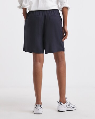Navy Linen Mix Knee Length Shorts