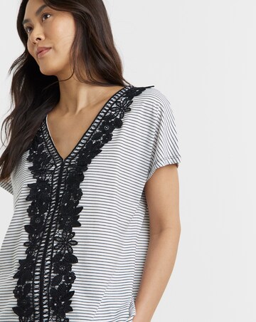 Stripe Lace Neckline T-Shirt