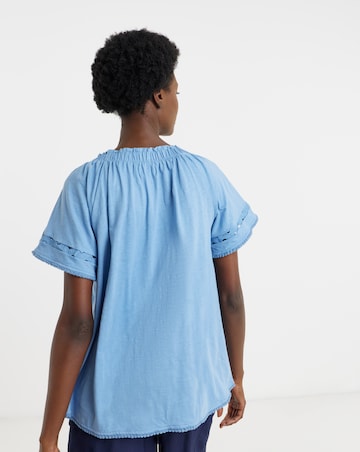 Ladder Insert Tie Neck Angel Sleeve Top