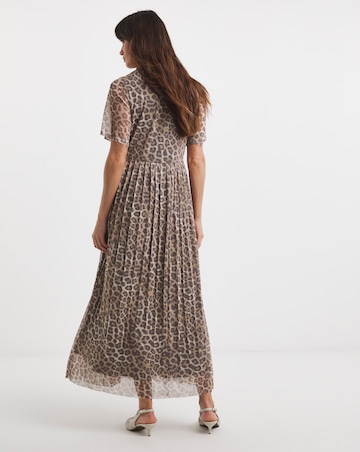 Pleated Short Sleeve Mesh Dress